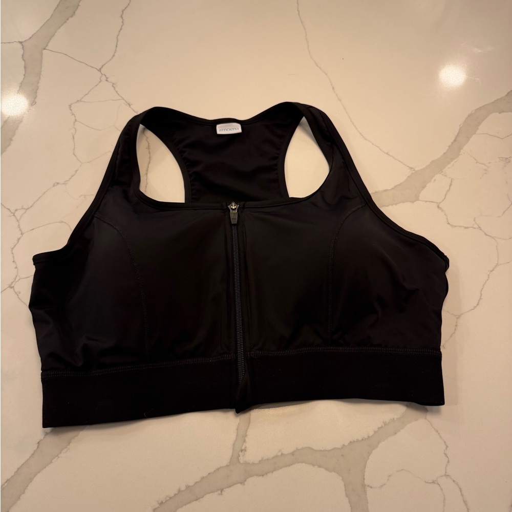 Amoena Zip Front Sports Bra Black XL | Medium Support Post Mastectomy